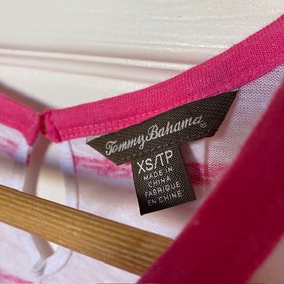 Tommy Bahama Linen V-Neck Sleeveless Burnout Top Pink White Stripe Women's XS/TP - Picture 3 of 10